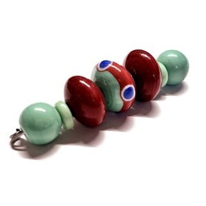 As Low As $2 Turquoise & Reds Handmade Lampwork Artisan Rondelle Beads (7)